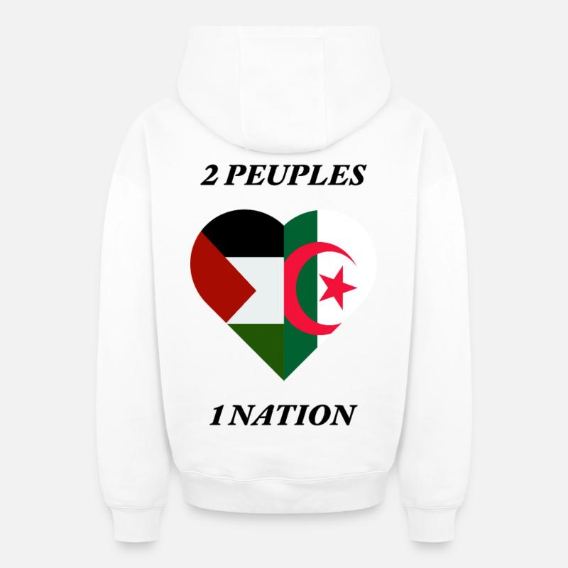 FRATERNITÉ_ALGÉRIE_PALESTINE - Sweat à capuche unisexe zippé oversize épais SPREAD - blanc