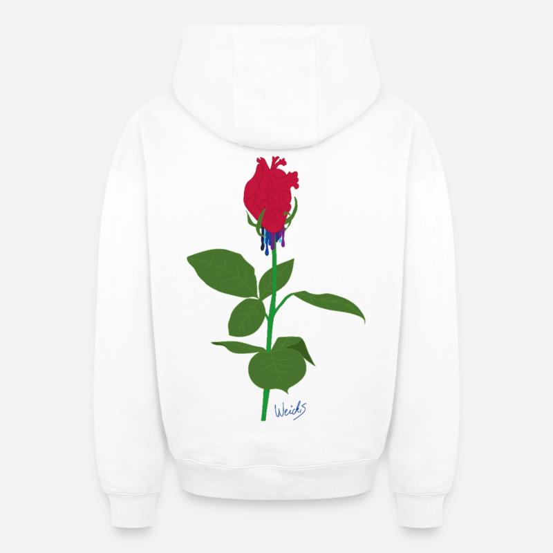 Cœur rose - Sweat à capuche unisexe zippé oversize épais SPREAD - blanc