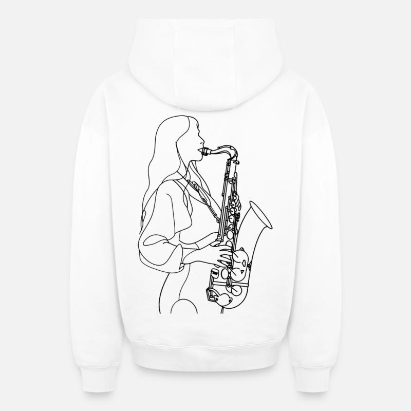 Saxophoniste - Sweat à capuche unisexe zippé oversize épais SPREAD - blanc