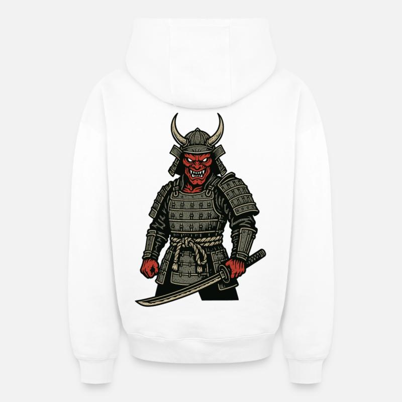 Oni Samurai - Dämonischer Krieger - Oversized Heavyweight Unisex Zip Hoodie - Weiß