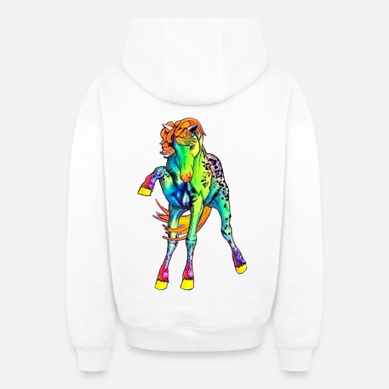Cheval néon - Sweat à capuche unisexe zippé oversize épais SPREAD - blanc