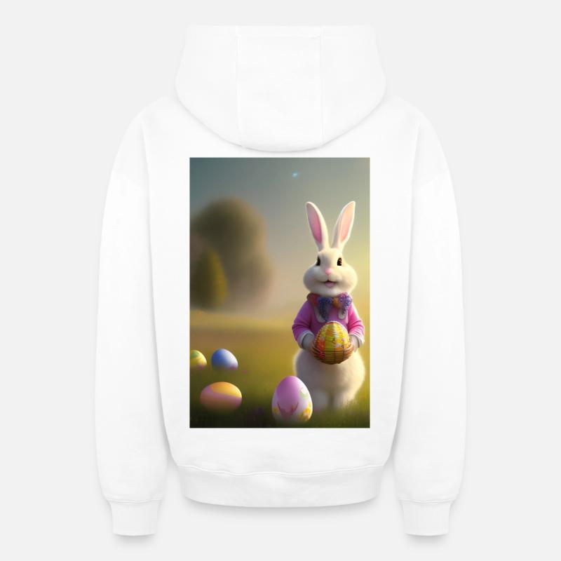 Easter Bunny with Easter Eggs - Oversized Heavyweight Unisex Zip Hoodie - white