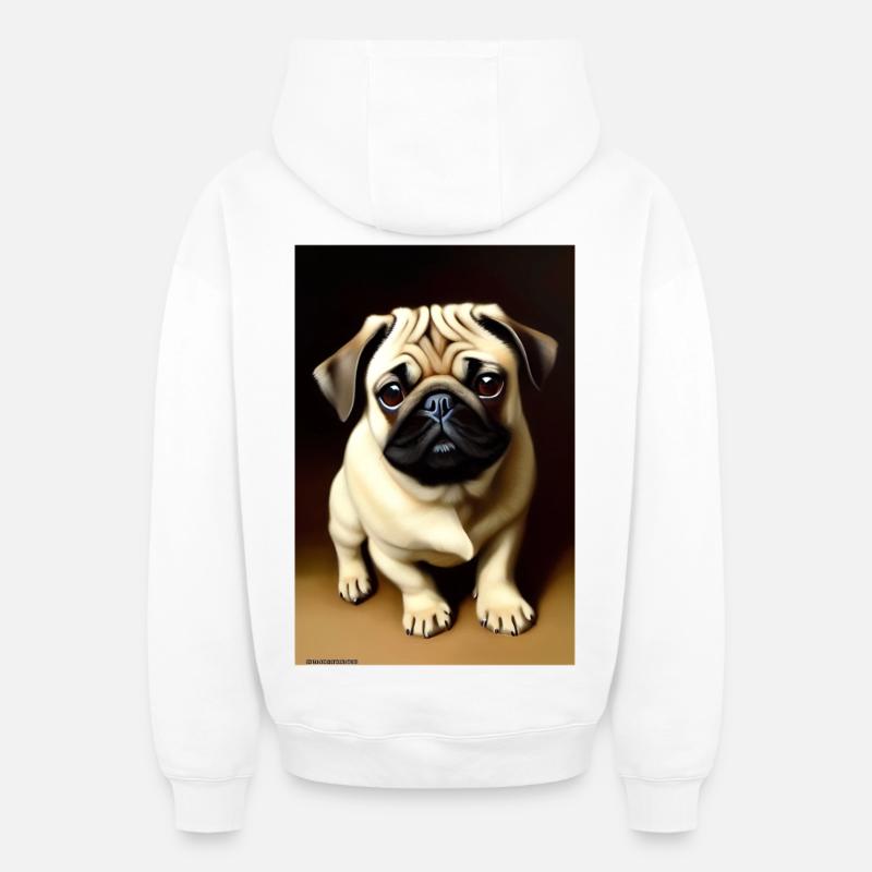 Chien carlin - Sweat à capuche unisexe zippé oversize épais SPREAD - blanc