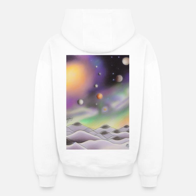 Espace et planètes - Sweat à capuche unisexe zippé oversize épais SPREAD - blanc