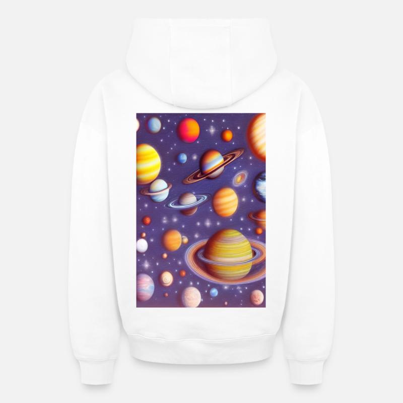 Espace et planètes - Sweat à capuche unisexe zippé oversize épais SPREAD - blanc