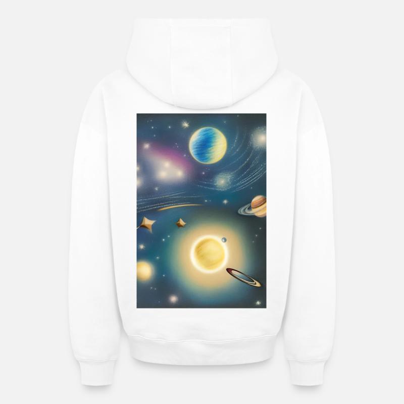 Espace et planètes - Sweat à capuche unisexe zippé oversize épais SPREAD - blanc