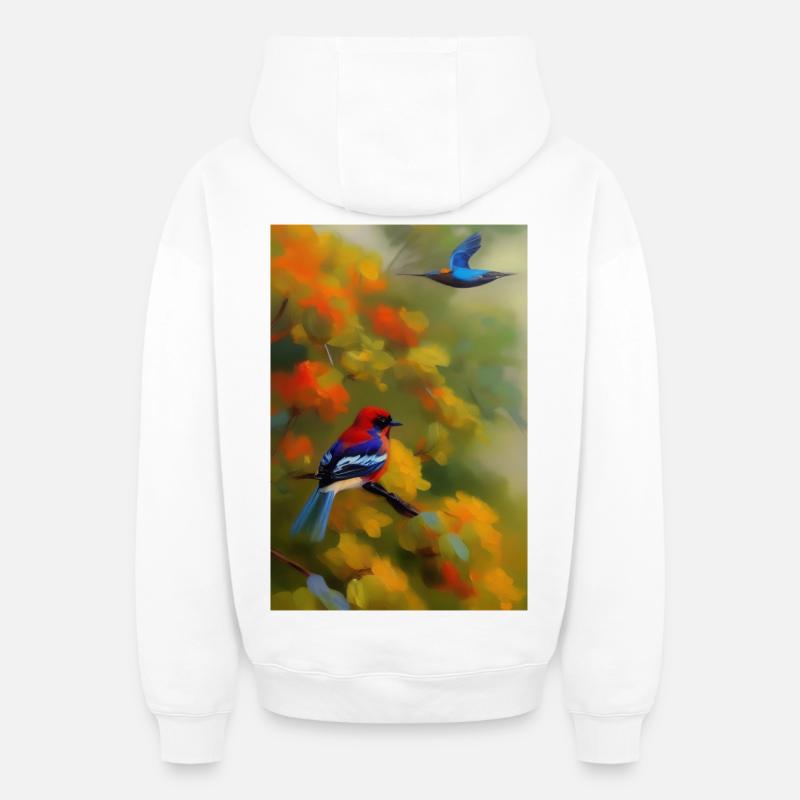 Oiseau sur branche - Sweat à capuche unisexe zippé oversize épais SPREAD - blanc