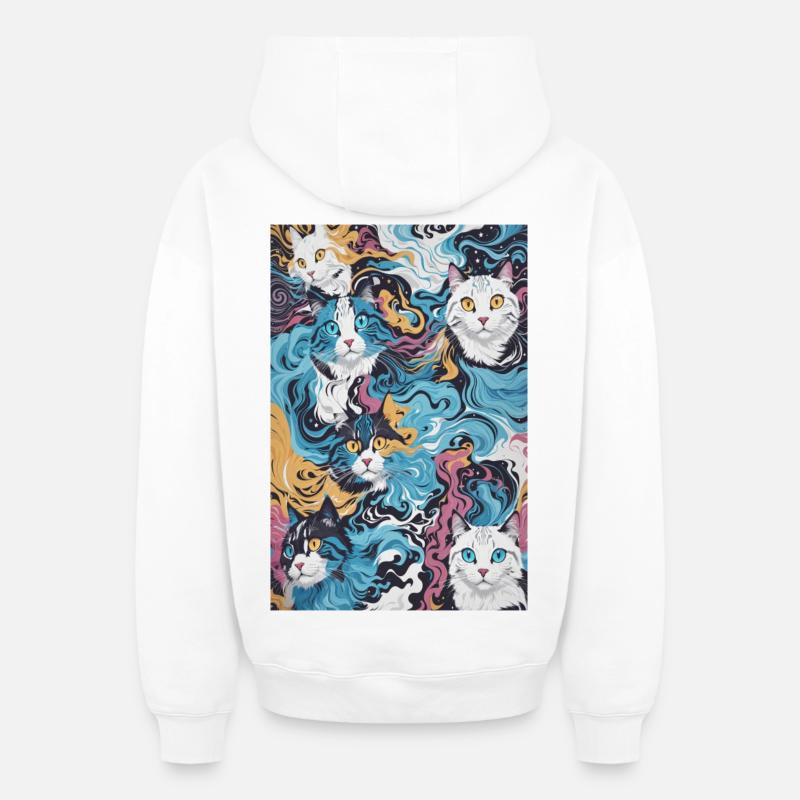 Cat Pattern - Oversized Heavyweight Unisex Zip Hoodie - white