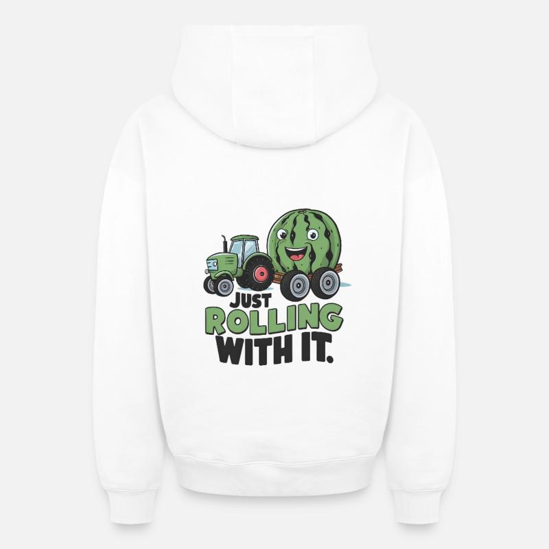 Rouler avec - Sweat à capuche unisexe zippé oversize épais SPREAD - blanc