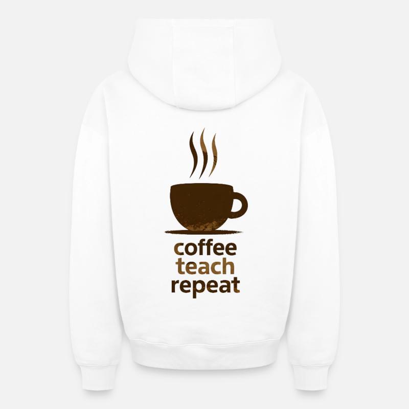 Café, Enseigner, Répéter - Sweat à capuche unisexe zippé oversize épais SPREAD - blanc