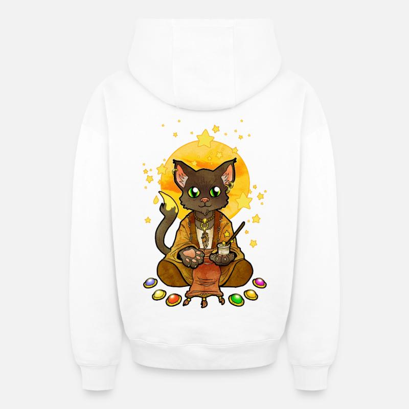Saint Chat illustration - Sweat à capuche unisexe zippé oversize épais SPREAD - blanc