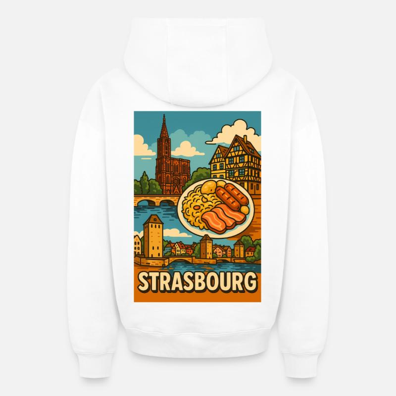Délices à Strasbourg Choucroute - Sweat à capuche unisexe zippé oversize épais SPREAD - blanc