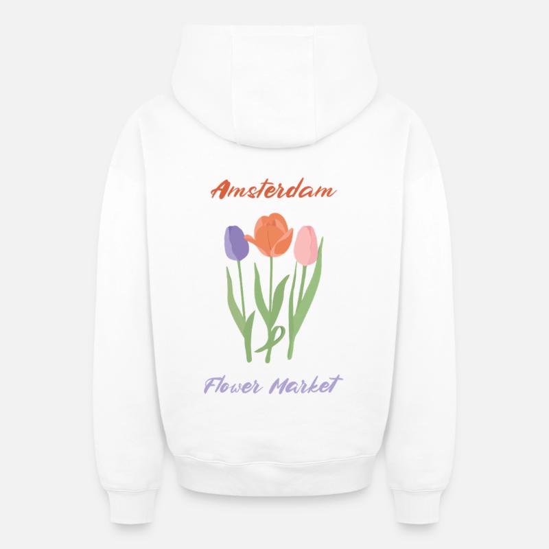 Tulipes d’Amsterdam - Sweat à capuche unisexe zippé oversize épais SPREAD - blanc