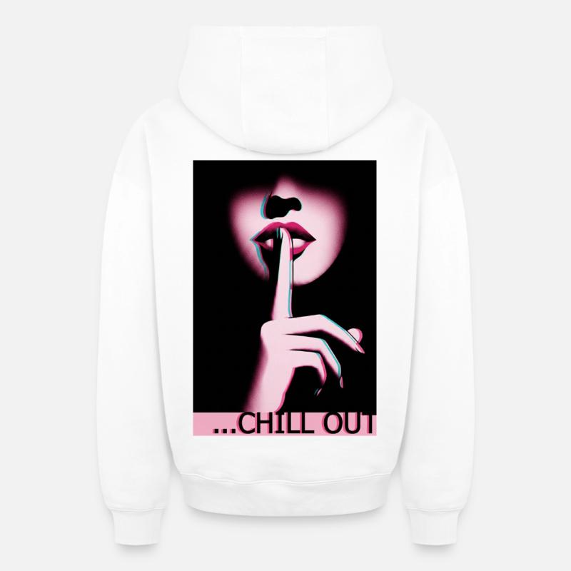 Shhh Chillout Lip Image - Sweat à capuche unisexe zippé oversize épais SPREAD - blanc