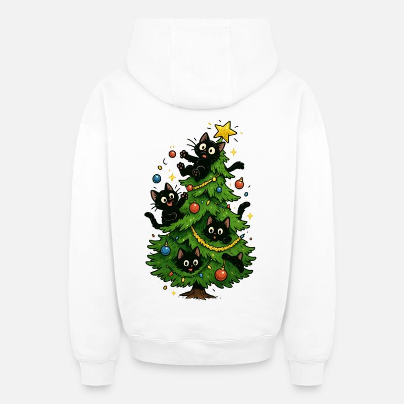 Sapin de Noël Chats Noël - Sweat à capuche unisexe zippé oversize épais SPREAD - blanc