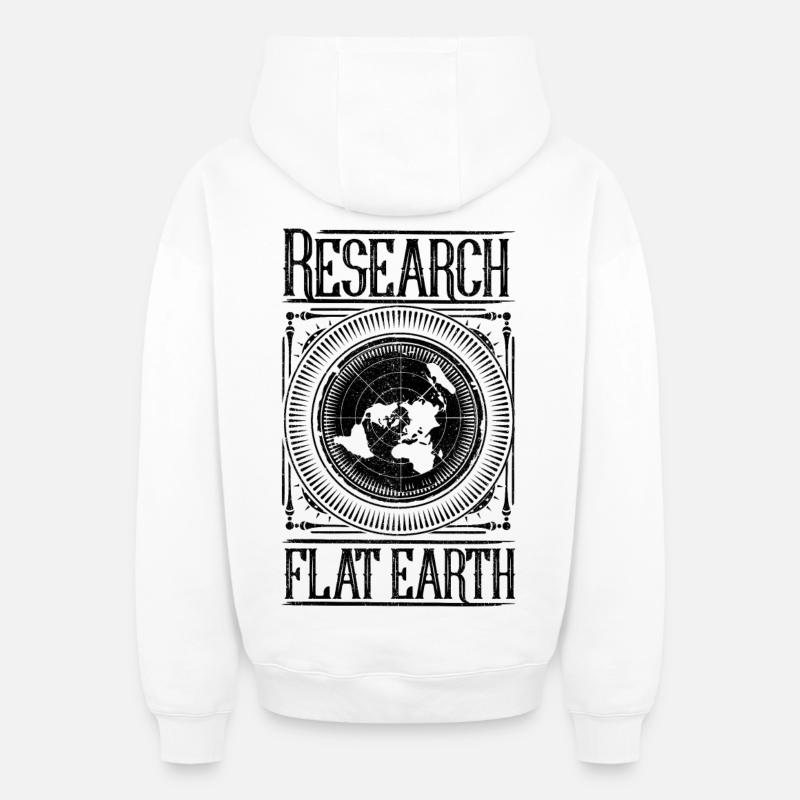 Research Flat Earth - Terre plate - Sweat à capuche unisexe zippé oversize épais SPREAD - blanc