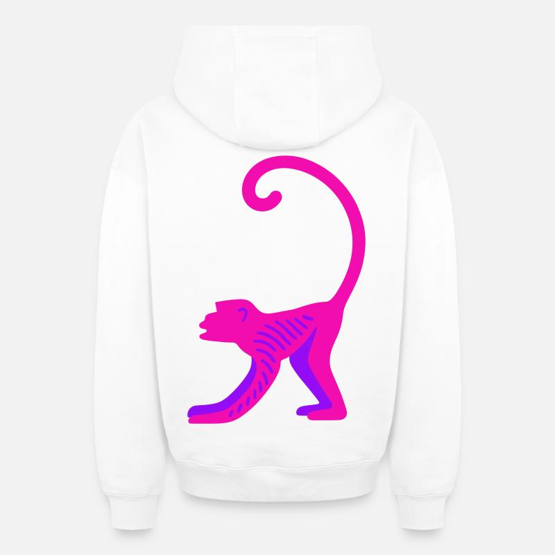 Neon Pink Monkey - Oversized Heavyweight Unisex Zip Hoodie - Weiß