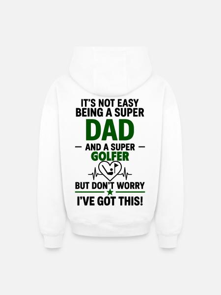 Herz + Golf – Super Papa Golfer - Oversized Heavyweight Unisex Zip Hoodie - white