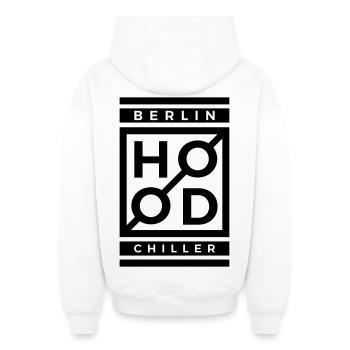 Bois moderne Chiller Berlin - Sweat à capuche unisexe zippé oversize épais SPREAD - blanc - Dos - AI Model Male 178 light (178cm)