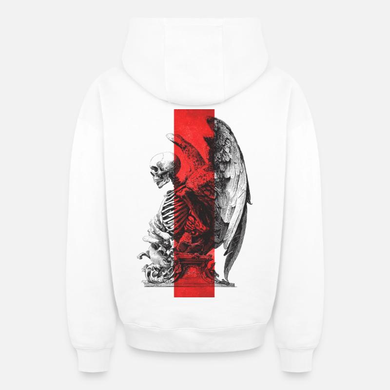 Statue de squelette - Sweat à capuche unisexe zippé oversize épais SPREAD - blanc
