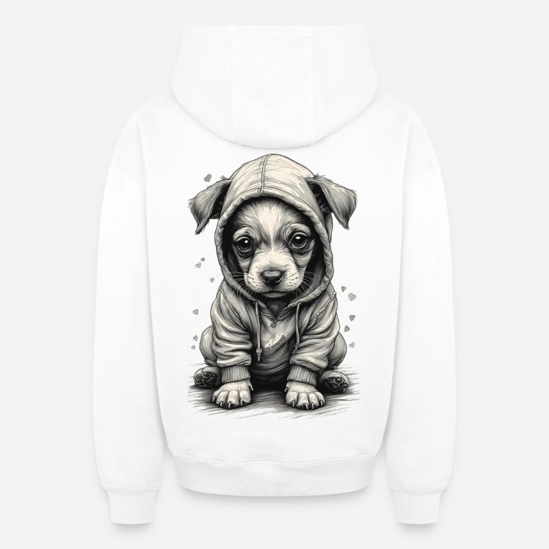 🐶 Chiot avec sweat-shirt - Sweat à capuche unisexe zippé oversize épais SPREAD - blanc