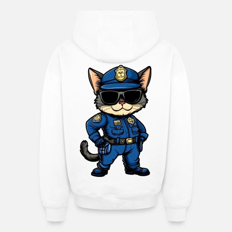 Chat policier - Sweat à capuche unisexe zippé oversize épais SPREAD - blanc