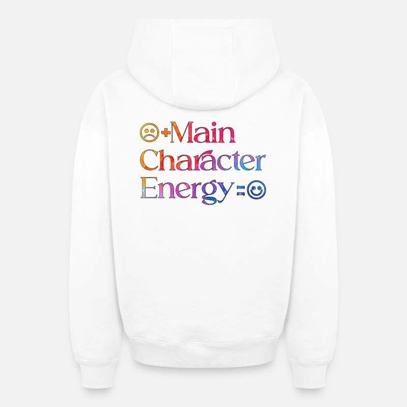 Main_Character_Energy_ _smilie_2 - Sweat à capuche unisexe zippé oversize épais SPREAD - blanc