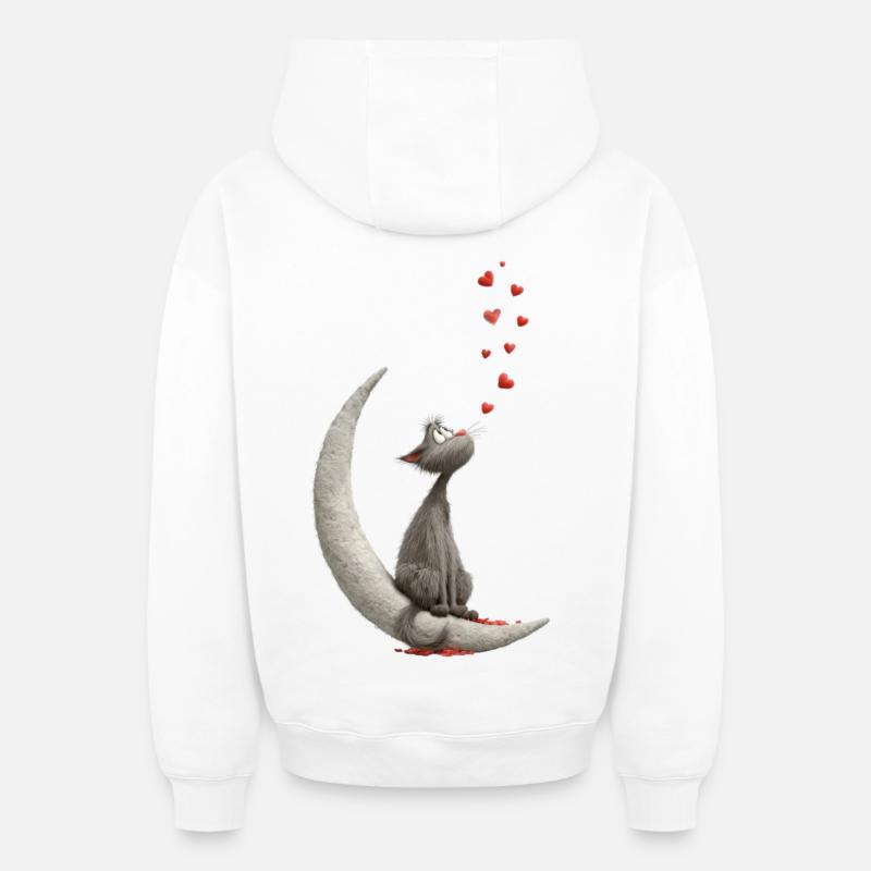 Chat sur la Lune - Sweat à capuche unisexe zippé oversize épais SPREAD - blanc