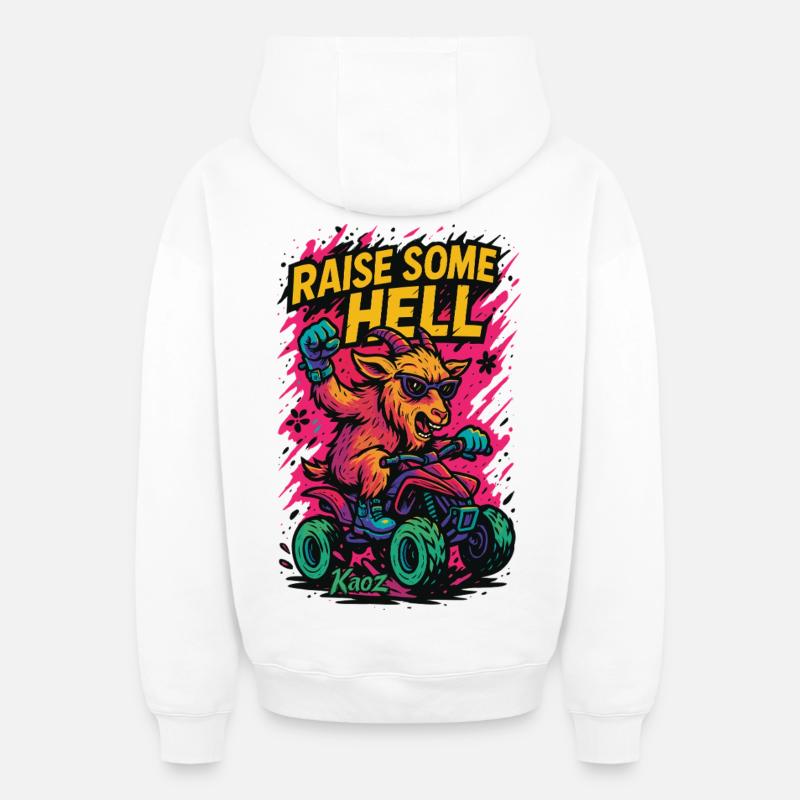 Élever une chèvre infernale avec Quad - Sweat à capuche unisexe zippé oversize épais SPREAD - blanc