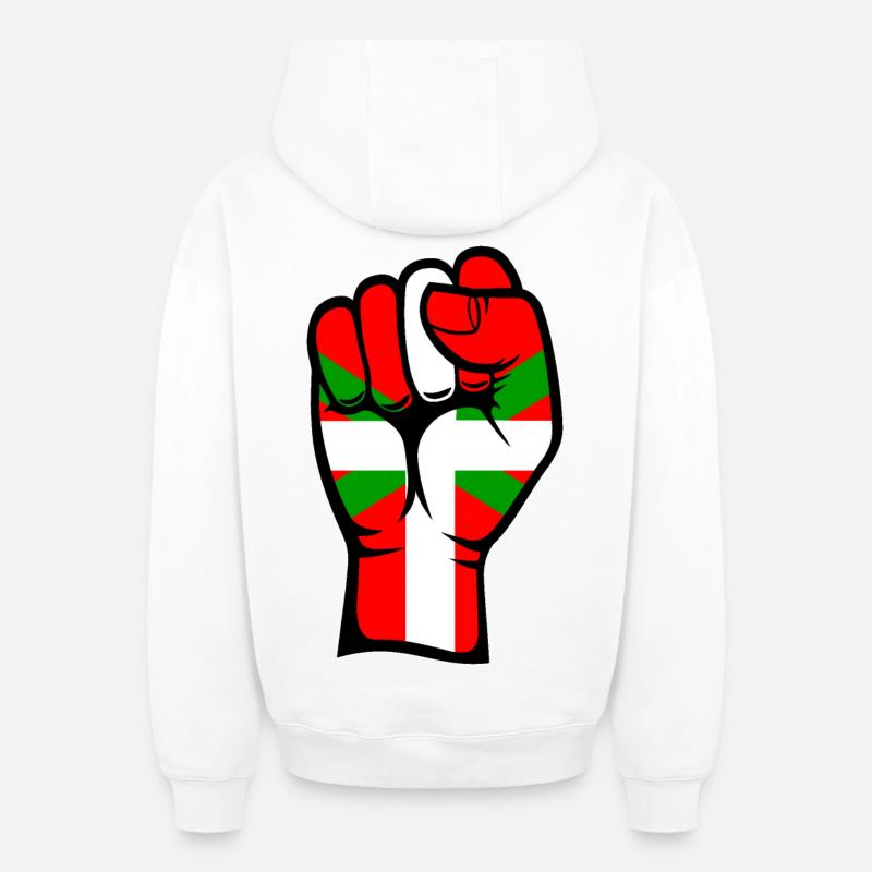 Poing drapeau basque - Sweat à capuche unisexe zippé oversize épais SPREAD - blanc