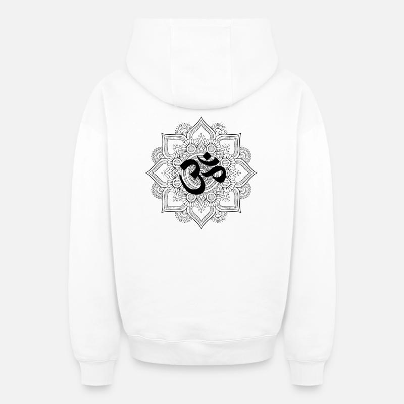 Mandala OM noir - Sweat à capuche unisexe zippé oversize épais SPREAD - blanc