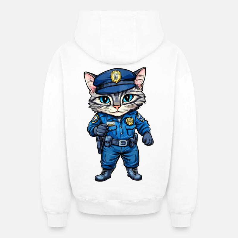 Chat policier - Sweat à capuche unisexe zippé oversize épais SPREAD - blanc