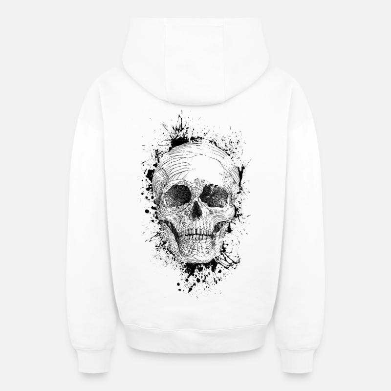 Crâne - Sweat à capuche unisexe zippé oversize épais SPREAD - blanc