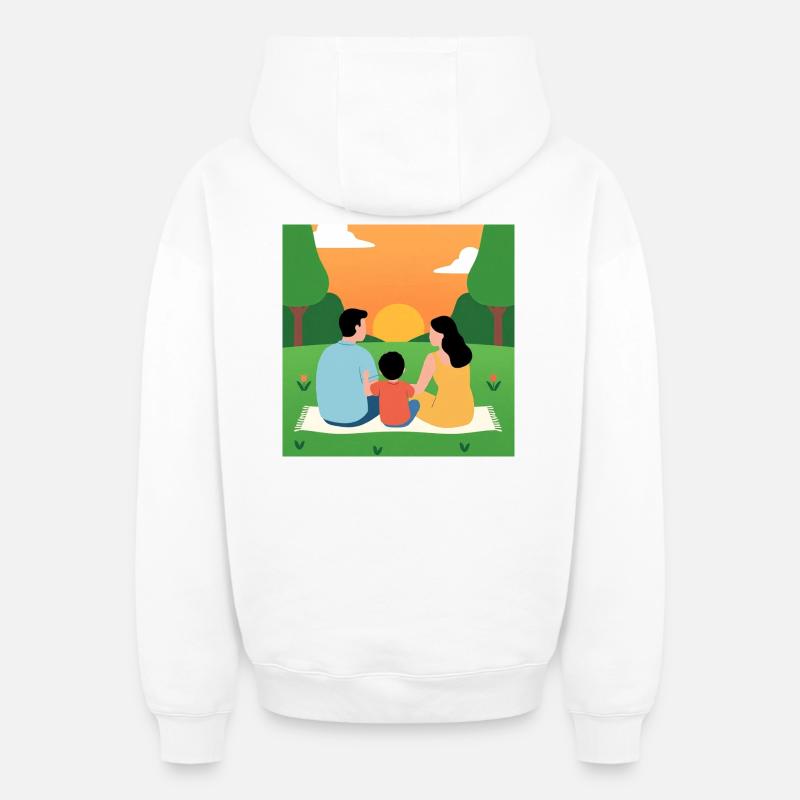 Coucher de soleil avec la famille - Sweat à capuche unisexe zippé oversize épais SPREAD - blanc