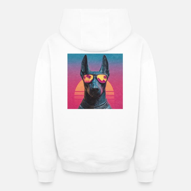 Anubis Synthwave - Dieu en vacances - Sweat à capuche unisexe zippé oversize épais SPREAD - blanc