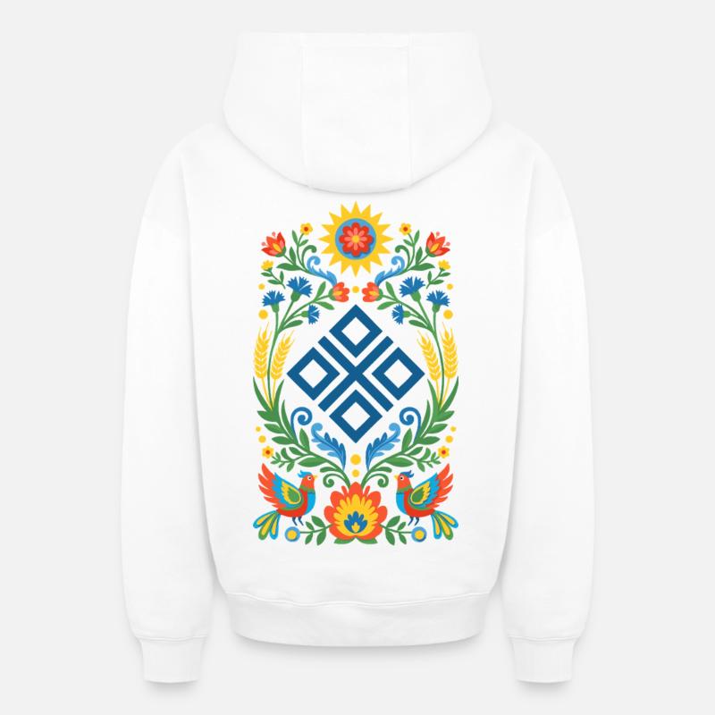 Ornement populaire de Mokosz - Sweat à capuche unisexe zippé oversize épais SPREAD - blanc