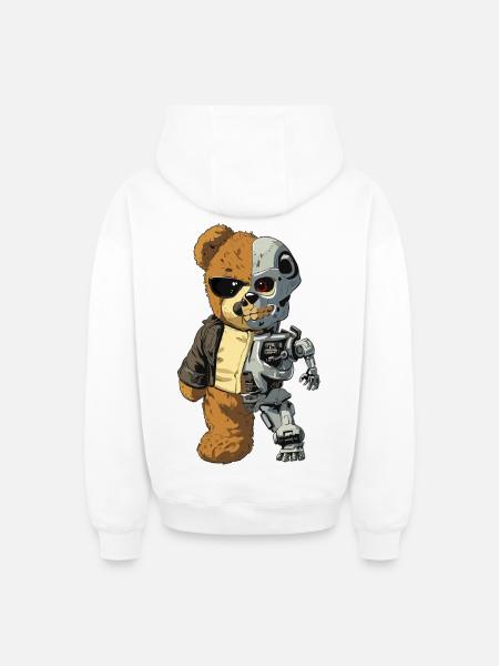 Bear Robot Cyborg - Oversized Heavyweight Unisex Zip Hoodie - white