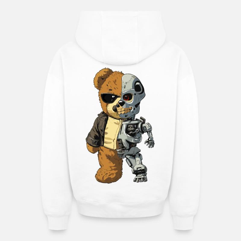 Bear Robot Cyborg - Oversized Heavyweight Unisex Zip Hoodie - white