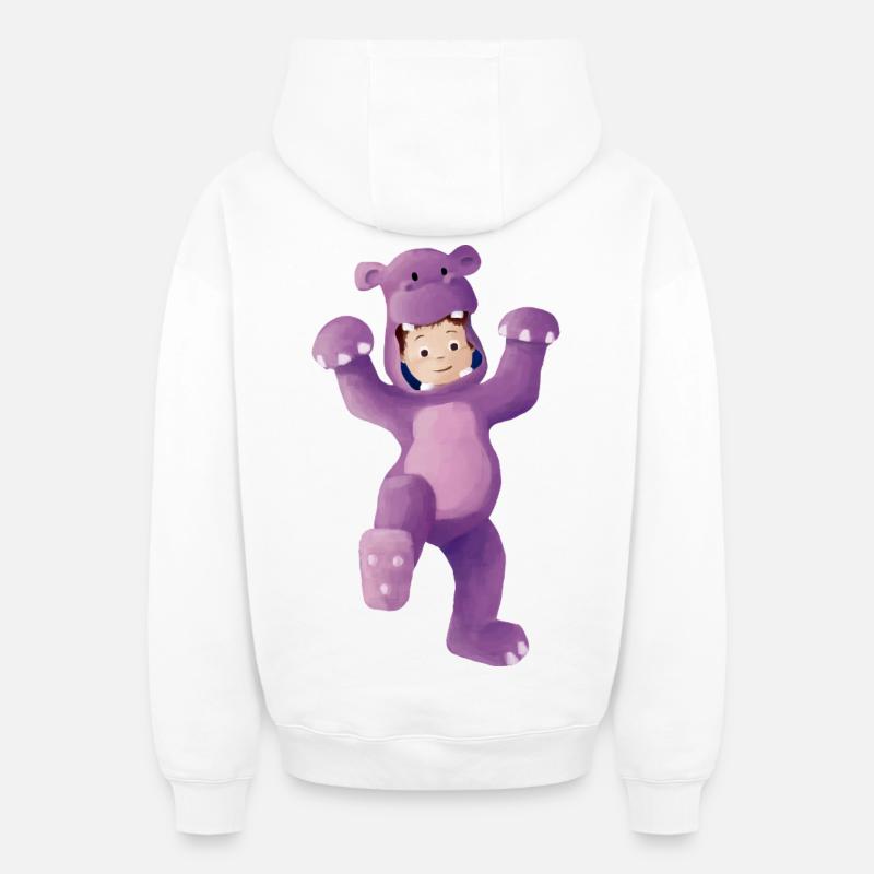 Garçon déguisé en hippopotame - Sweat à capuche unisexe zippé oversize épais SPREAD - blanc