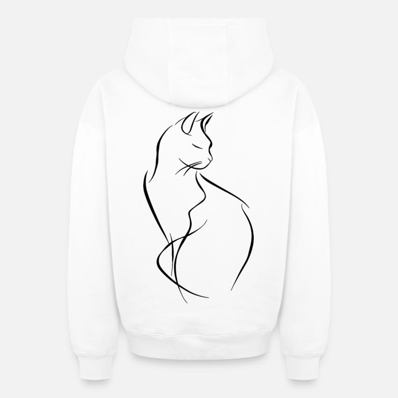 Dessin de chat - Sweat à capuche unisexe zippé oversize épais SPREAD - blanc