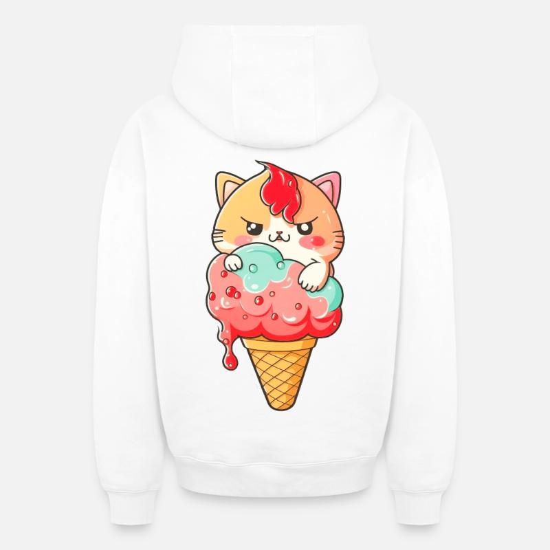 Mignon chat imprimé crème glacée - Sweat à capuche unisexe zippé oversize épais SPREAD - blanc