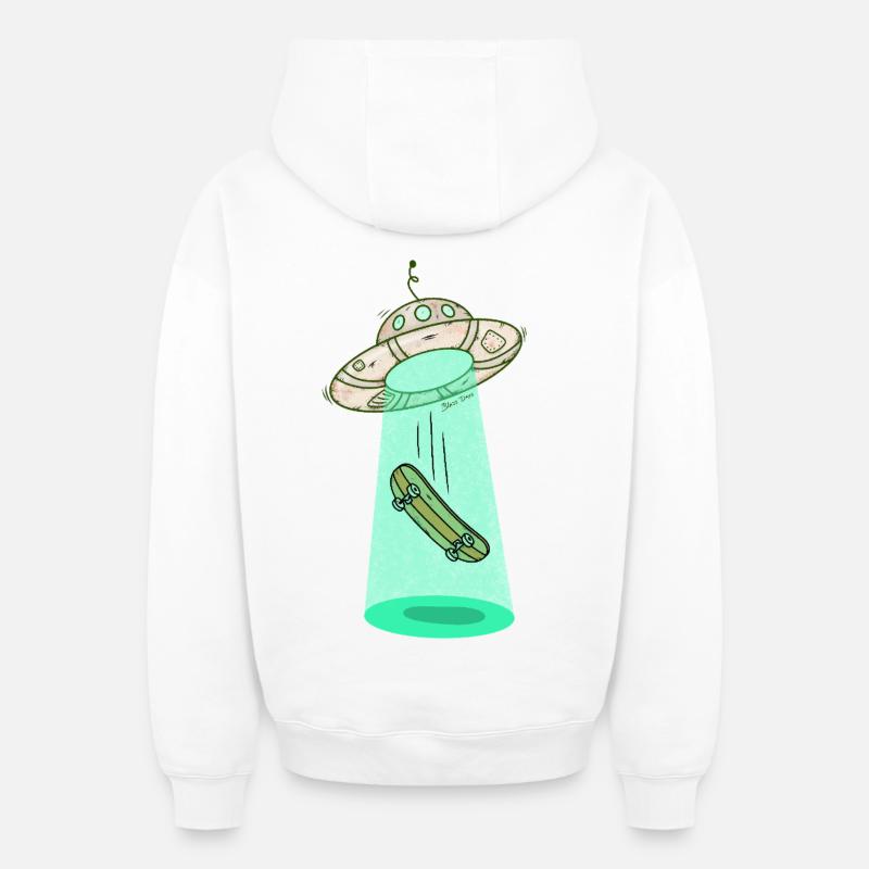 Faisceau de skateboard Ufo - Sweat à capuche unisexe zippé oversize épais SPREAD - blanc