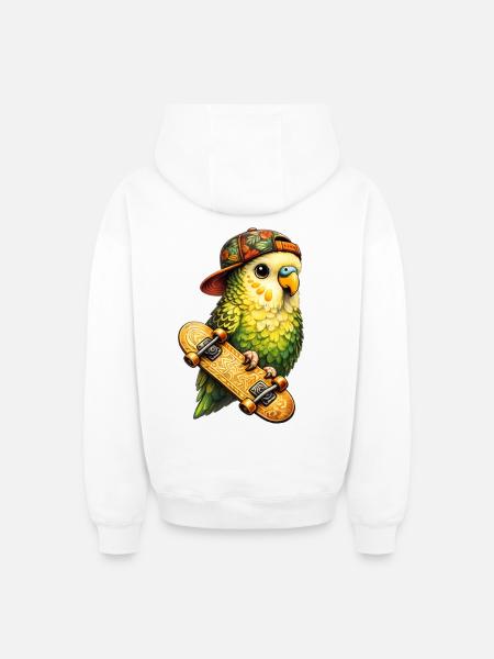 Cool Skatebird – Parrot with Cap & Skateboard - Oversized Heavyweight Unisex Zip Hoodie - white
