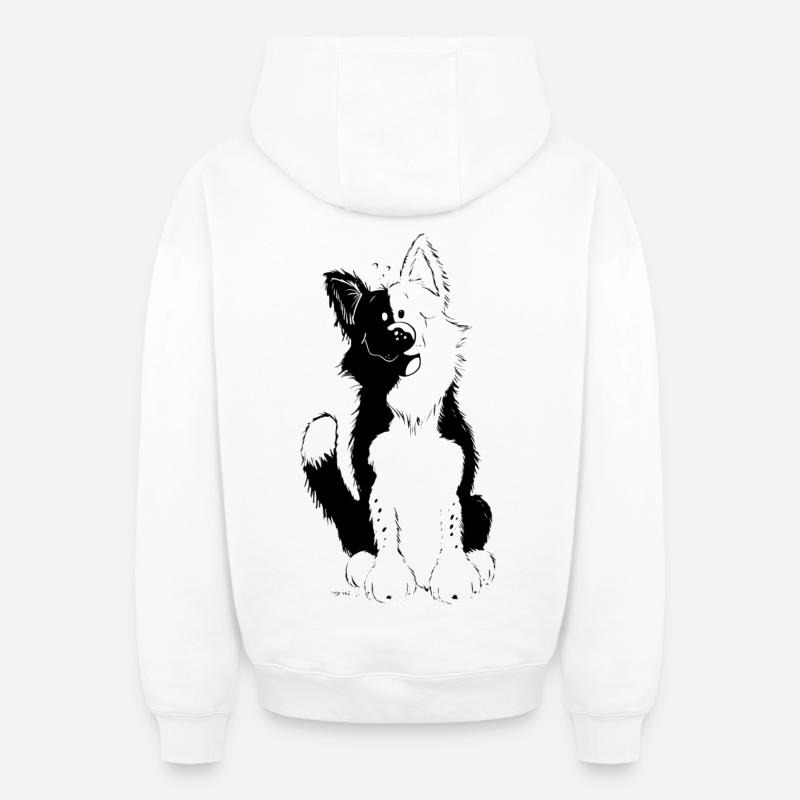 Cute Border Collie - Sweat à capuche unisexe zippé oversize épais SPREAD - blanc