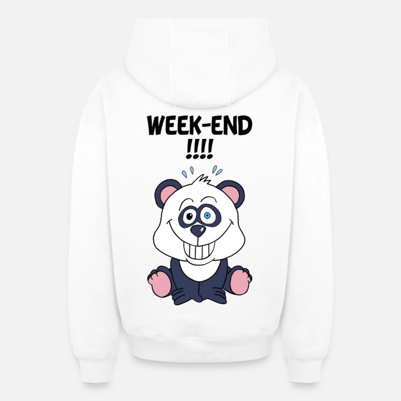 Le week-end du panda - Sweat à capuche unisexe zippé oversize épais SPREAD - blanc