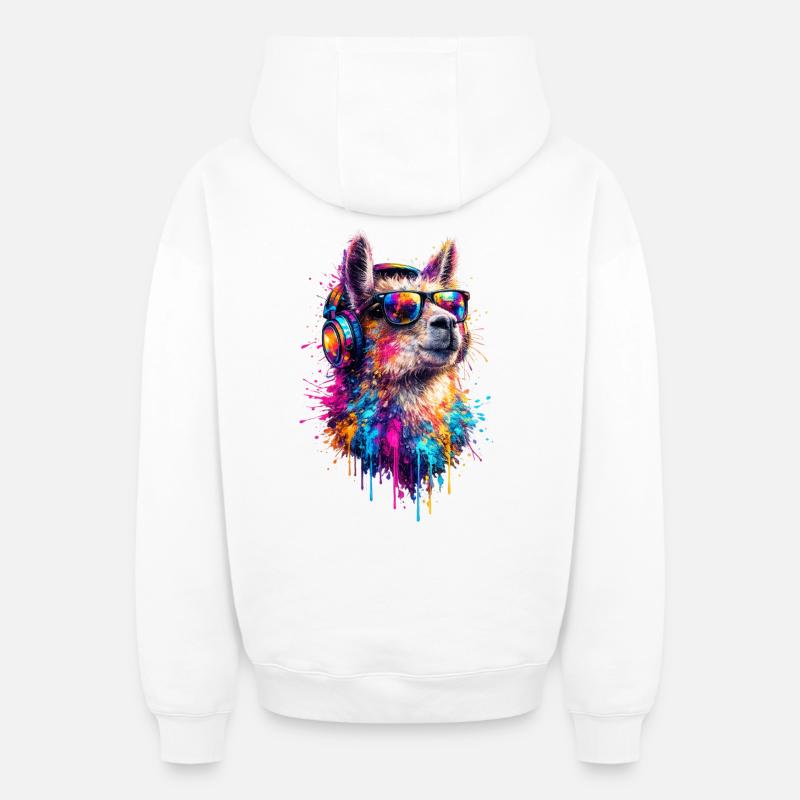 Pop Art des lamas - Sweat à capuche unisexe zippé oversize épais SPREAD - blanc