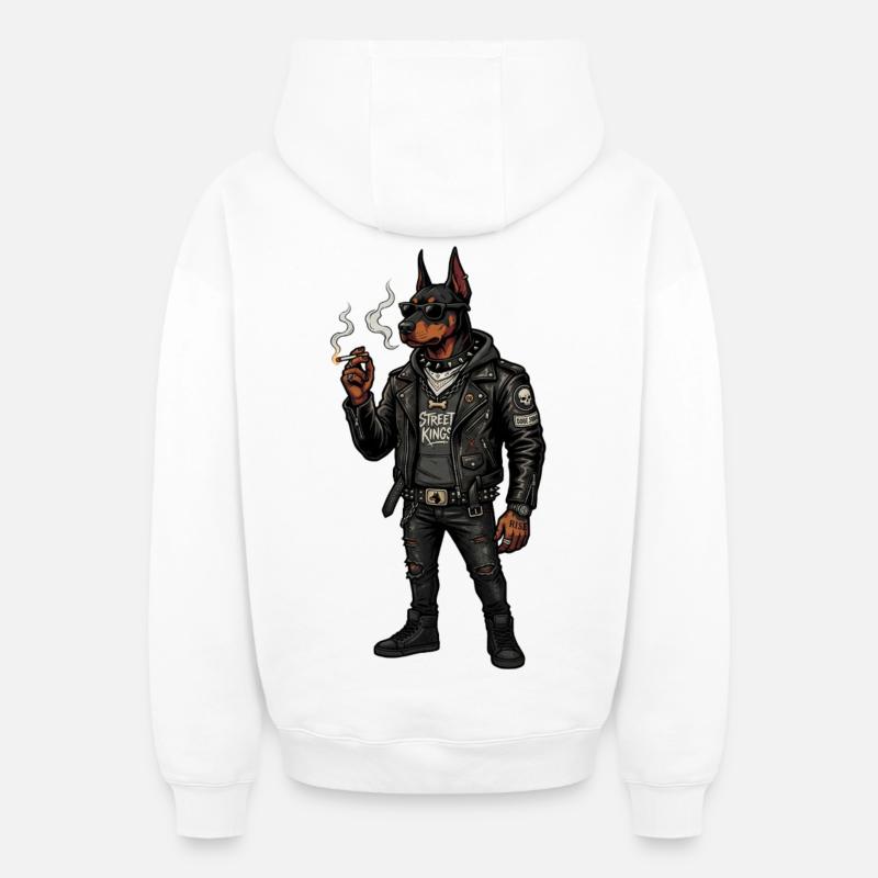 Doberman Rebel Street - Sweat à capuche unisexe zippé oversize épais SPREAD - blanc