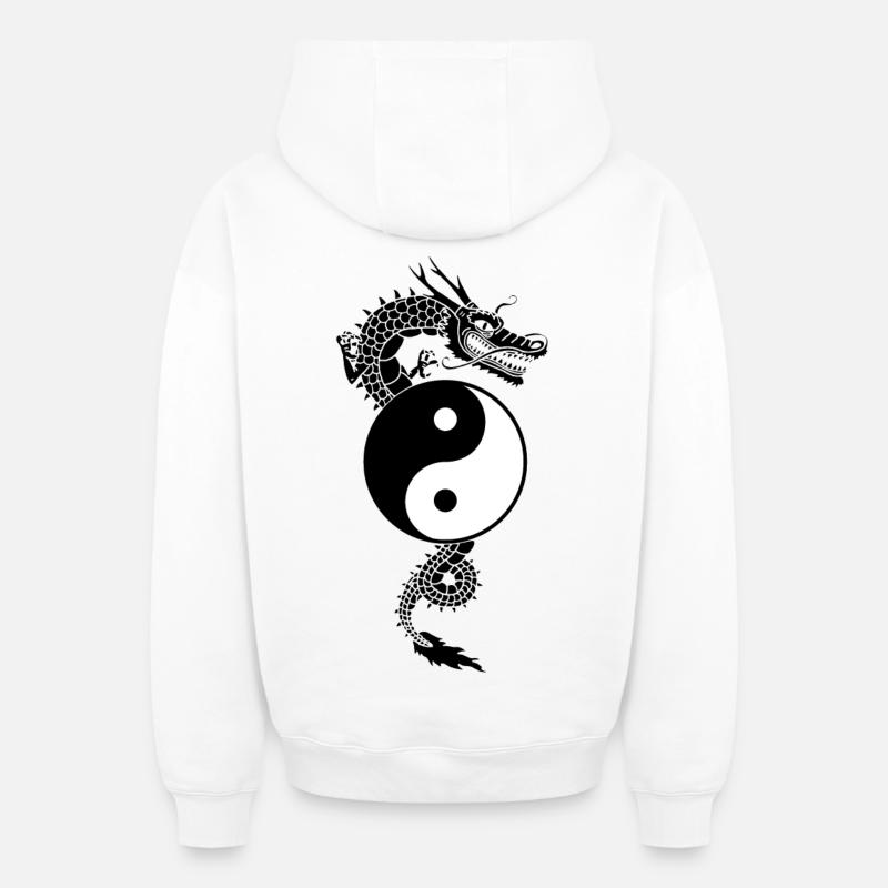Dragon yin yang - Sweat à capuche unisexe zippé oversize épais SPREAD - blanc