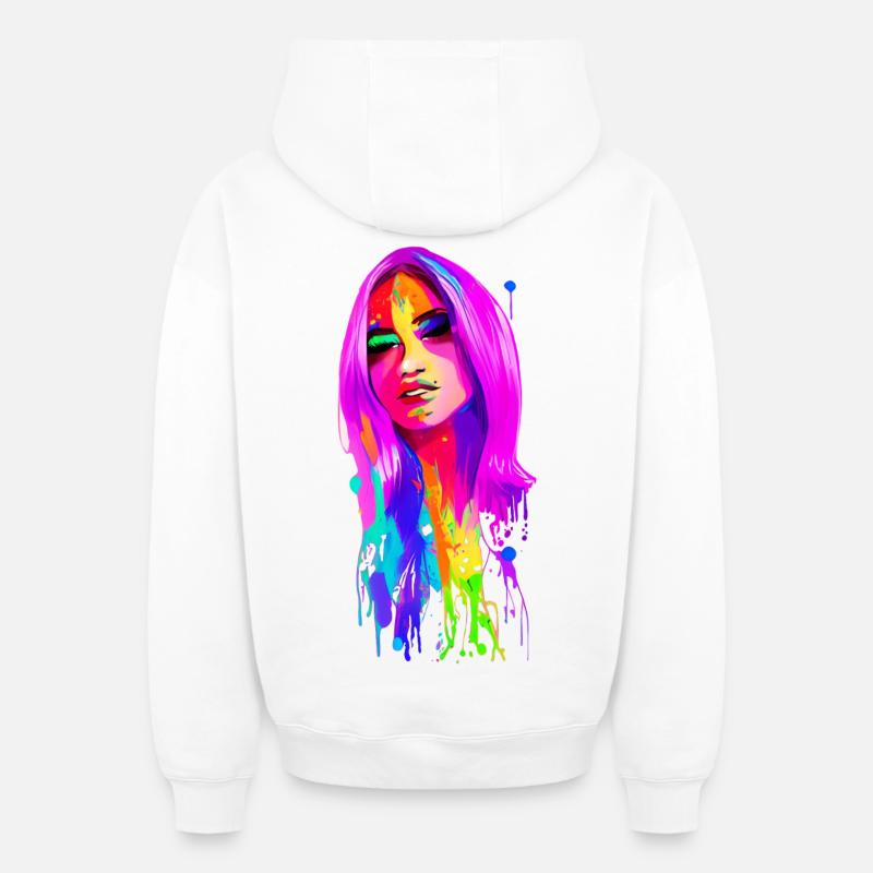 Lady 70's rétro - Sweat à capuche unisexe zippé oversize épais SPREAD - blanc
