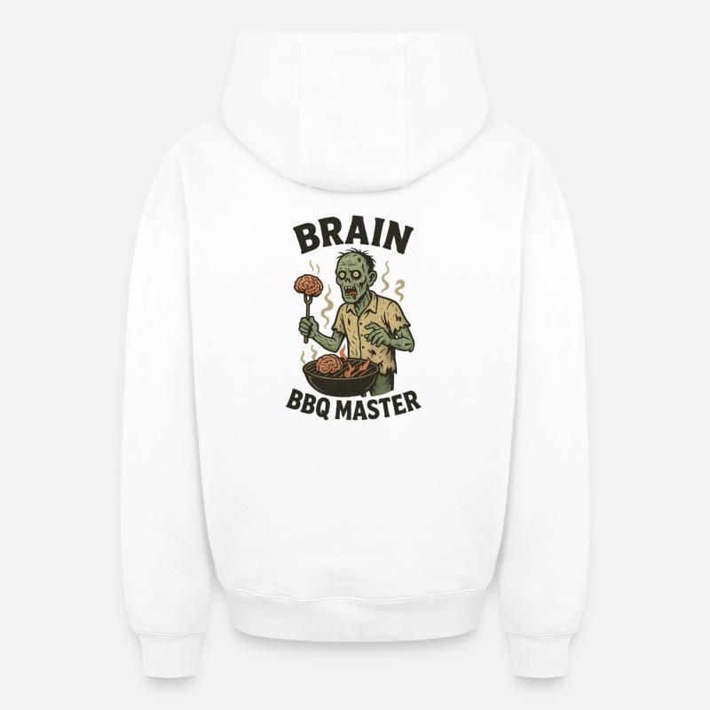 Zombie Grill Master Brain BBQ - Sweat à capuche unisexe zippé oversize épais SPREAD - blanc